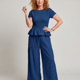 Eirenne | Peplum Detalės Smock Topas Ir Plati Kelnės Komplektas