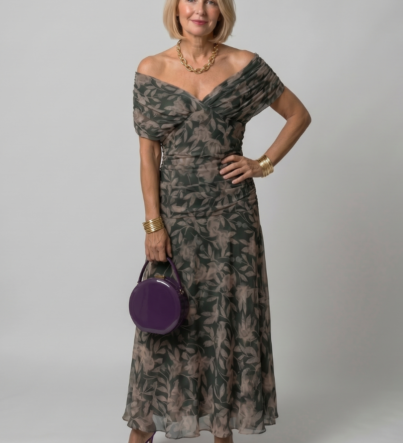 Calen | Off Shoulder Flow Midi Suknelė