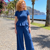 Eirenne | Peplum Detalės Smock Topas Ir Plati Kelnės Komplektas