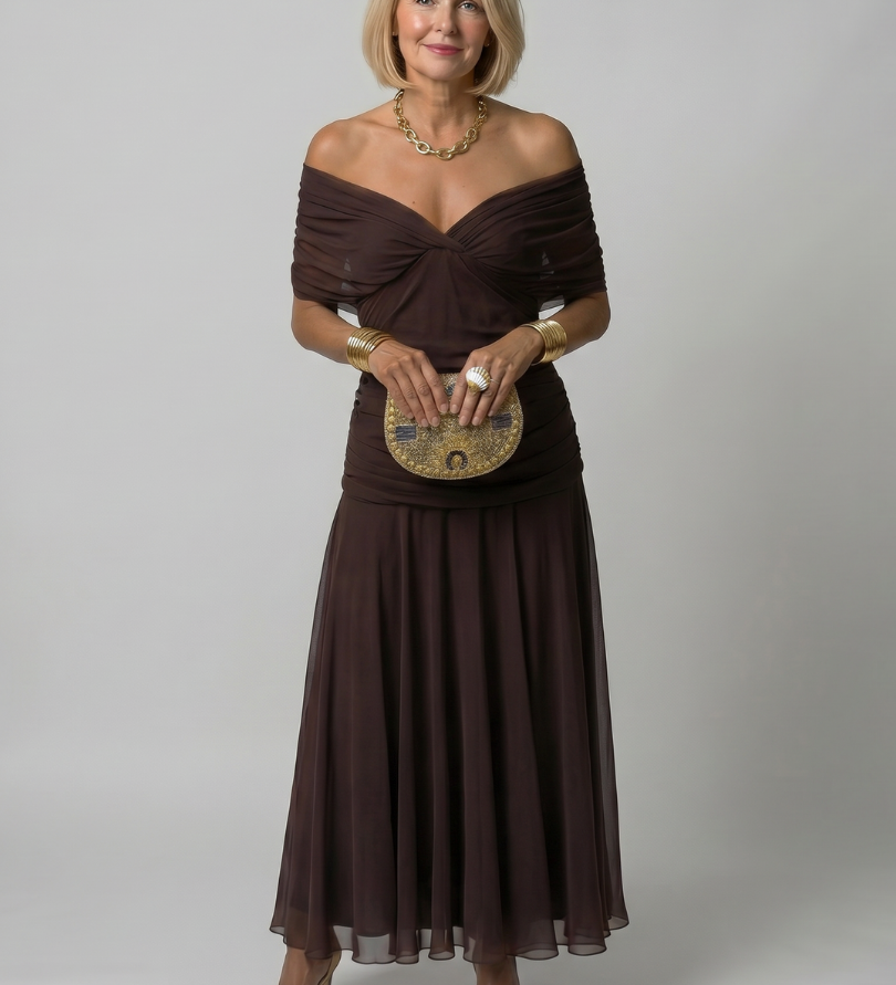 Calen | Off Shoulder Flow Midi Suknelė