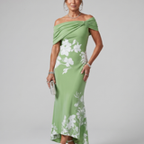 Cosma | Off Shoulder Draped Neckline Midi Suknelė