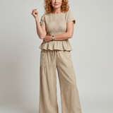 Eirenne | Peplum Detalės Smock Topas Ir Plati Kelnės Komplektas