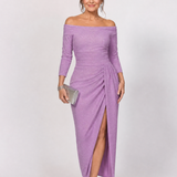 Tindra | Off Shoulder Ruched Slit Midi Dress