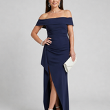 Vionelle | Off Shoulder Aukšto Šono Skeltuko Maxi Suknelė