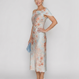 Imore | Minkštas gėlių raštas, off shoulder, prigludęs midi suknelė