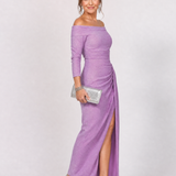 Tindra | Off Shoulder Ruched Slit Midi Dress