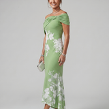 Cosma | Off Shoulder Draped Neckline Midi Suknelė