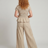 Eirenne | Peplum Detalės Smock Topas Ir Plati Kelnės Komplektas