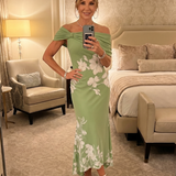 Cosma | Off Shoulder Draped Neckline Midi Suknelė