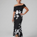 Cosma | Off Shoulder Draped Neckline Midi Suknelė
