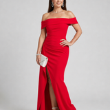 Vionelle | Off Shoulder Aukšto Šono Skeltuko Maxi Suknelė