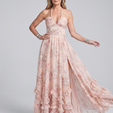 Alessia | Halter tipo gėlėmis dekoruota maxi suknelė