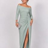 Tindra | Off Shoulder Ruched Slit Midi Dress