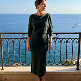 Romy | Drapuota iškirptė, prigludusi midi suknelė