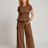Eirenne | Peplum Detalės Smock Topas Ir Plati Kelnės Komplektas