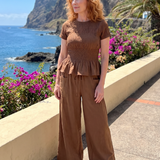 Eirenne | Peplum Detalės Smock Topas Ir Plati Kelnės Komplektas