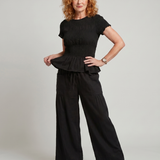 Eirenne | Peplum Detalės Smock Topas Ir Plati Kelnės Komplektas
