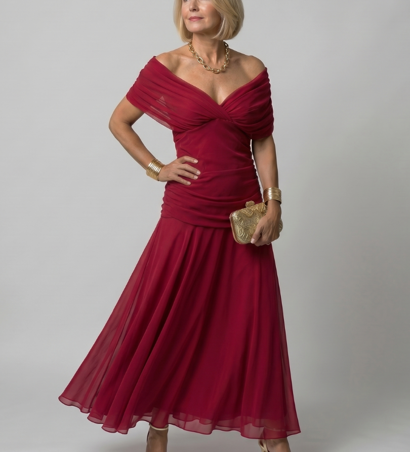 Calen | Off Shoulder Flow Midi Suknelė