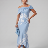 Cosma | Off Shoulder Draped Neckline Midi Suknelė