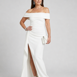Vionelle | Off Shoulder Aukšto Šono Skeltuko Maxi Suknelė